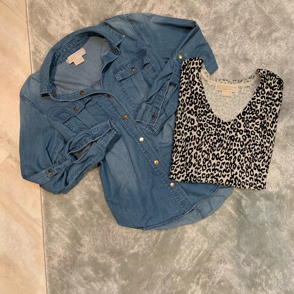 MICHAEL Michael Kors Tops - MICHAEL KORS ✨ LEOPARD SWEATER & DENIM SHIRT
